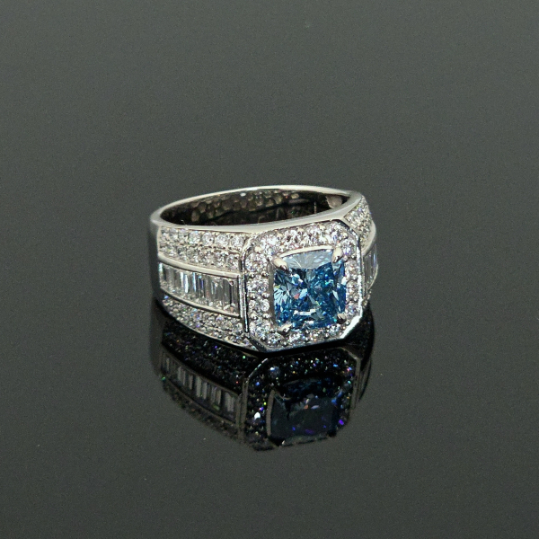 實驗室藍色彩鑽枕形男戒3克拉 