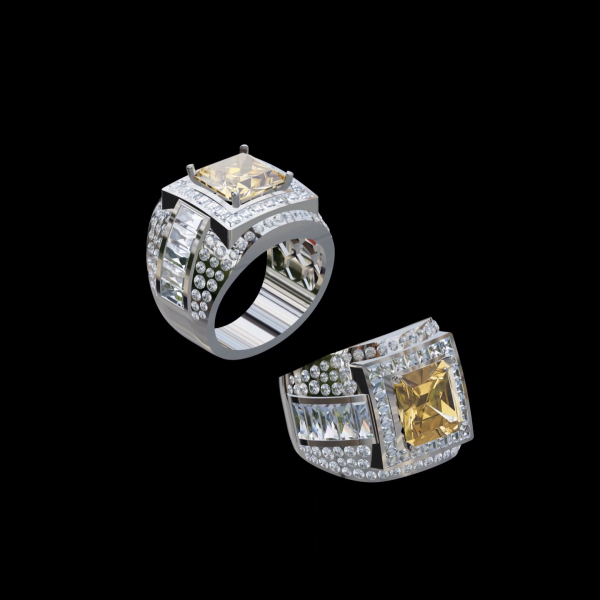 實驗室黃彩鑽枕形男戒5克拉 