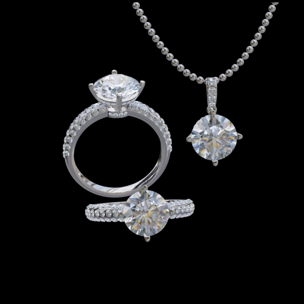 實驗室鑽石圓形套組(戒+墜)4克拉 