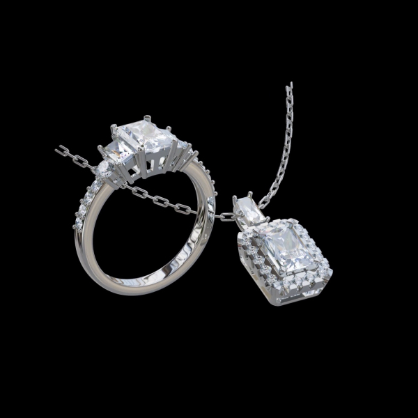 實驗室鑽石雷帝恩形套组(戒+墜)2克拉 