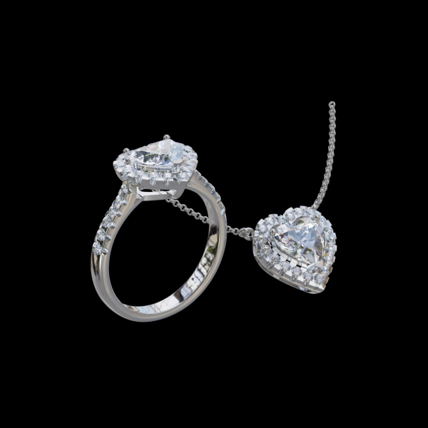 實驗室鑽石心形套组(戒+墜)2克拉 