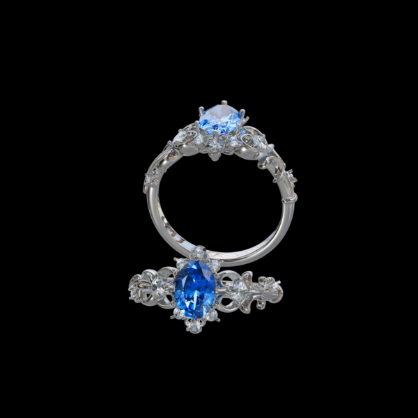 實驗室藍彩鑽橢圓形女戒1克拉 