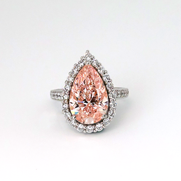 實驗室粉紅彩鑽水滴女戒6克拉 