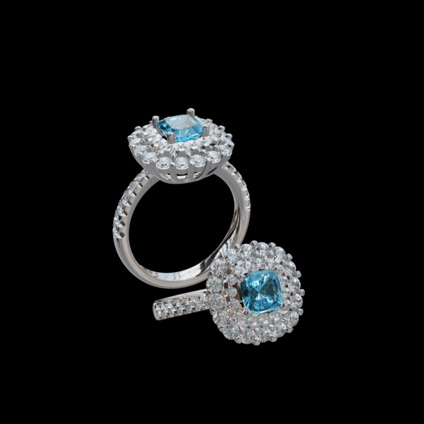 實驗室藍彩鑽女戒1克拉 