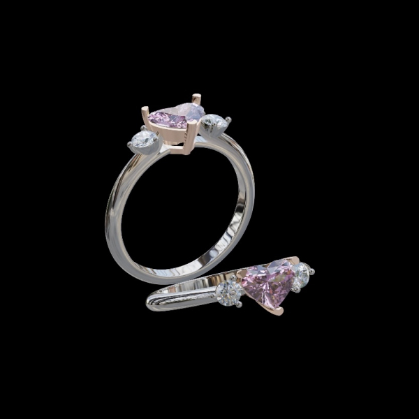 實驗室粉紅彩鑽心形女戒1克拉1-2 