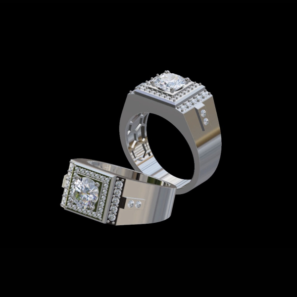 實驗室鑽石圓形男戒1克拉 